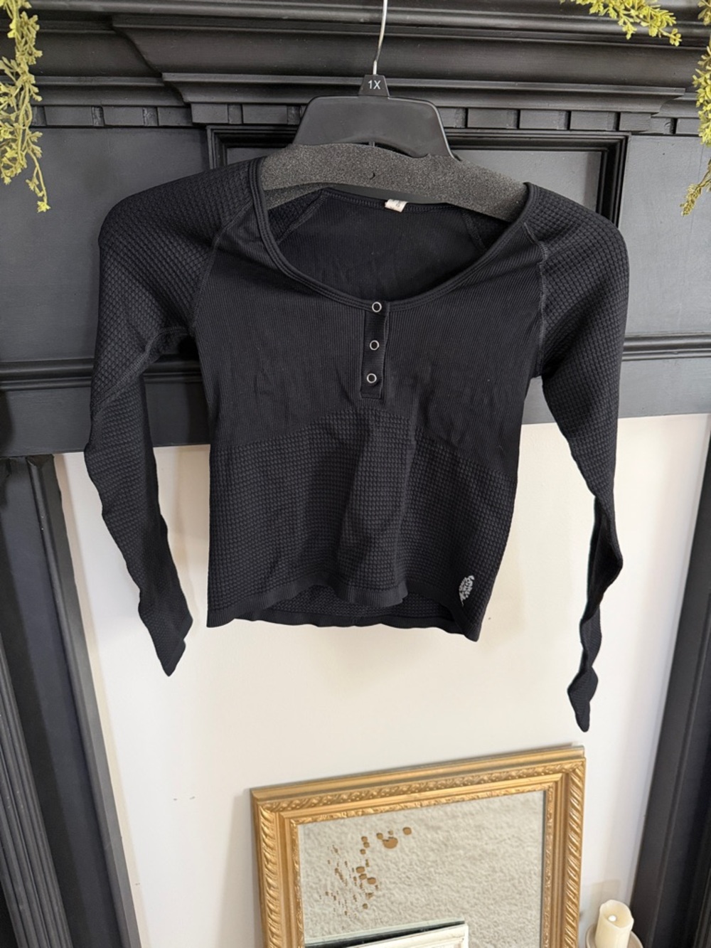 Free people Movement Black Women's Thermal Henley Long-Sleeve Top